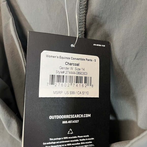 NWT Outdoor Research Women's Equinox Convertible Pants in Charcoal Size 14 - Picture 11 of 12